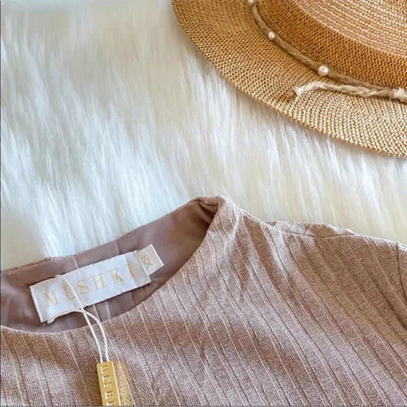 Meshki ILIANA Shimmer Rib Ribbed Long Sleeve Crop Top Nude Silver High Neck XS - Picture 5 of 11